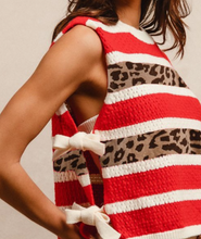 Load image into Gallery viewer, Red, White, &amp; Animal Print Stipe Sweater Vest w/ Side Ties
