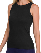 Load image into Gallery viewer, Black Ribbed High Neck Tank Top
