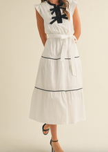 Load image into Gallery viewer, White Tiered Mini Dress w/ Black Details
