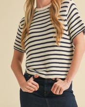 Load image into Gallery viewer, Black and White Stripe Short Sleeve Sweater
