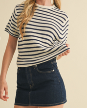 Load image into Gallery viewer, Black and White Stripe Short Sleeve Sweater
