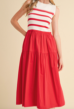 Load image into Gallery viewer, Red &amp; White Stripe Tank Midi Dress
