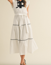 Load image into Gallery viewer, White Tiered Mini Dress w/ Black Details
