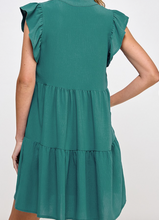 Load image into Gallery viewer, Teal V-Neck Ruffle Cap Sleeve Dress
