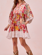 Load image into Gallery viewer, Rose Floral Bubble Sleeve Dress
