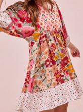 Load image into Gallery viewer, Rose Floral Bubble Sleeve Dress
