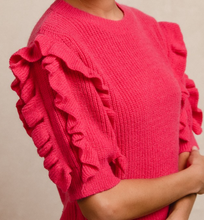 Load image into Gallery viewer, Fuchsia Short Sleeve Sweater w Ruffle Sleeve
