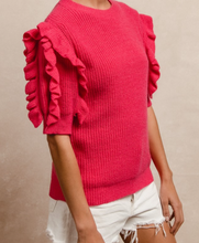 Load image into Gallery viewer, Fuchsia Short Sleeve Sweater w Ruffle Sleeve
