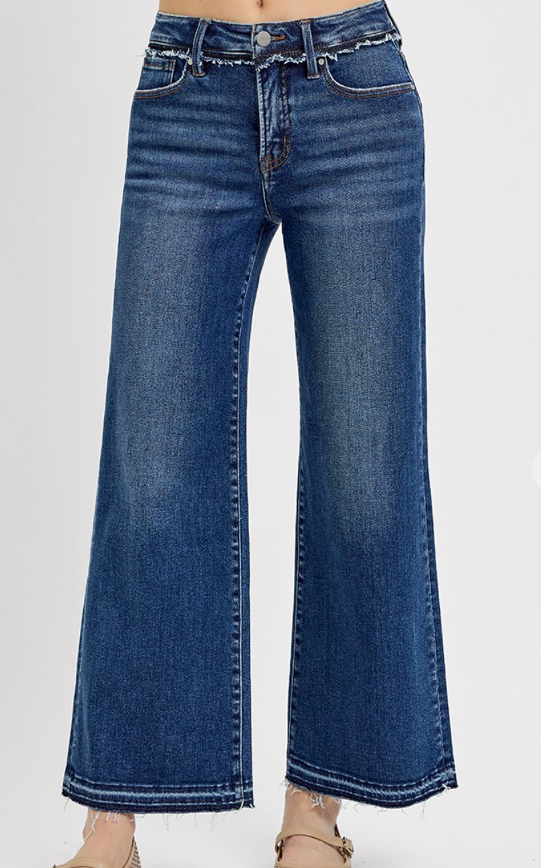 Dark Blue Ankle Released Hem Jeans