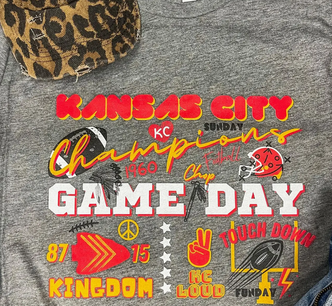Gray KC Football Game Day Tee