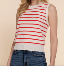 Load image into Gallery viewer, Red &amp; White Stripe Sleeveless Sweater
