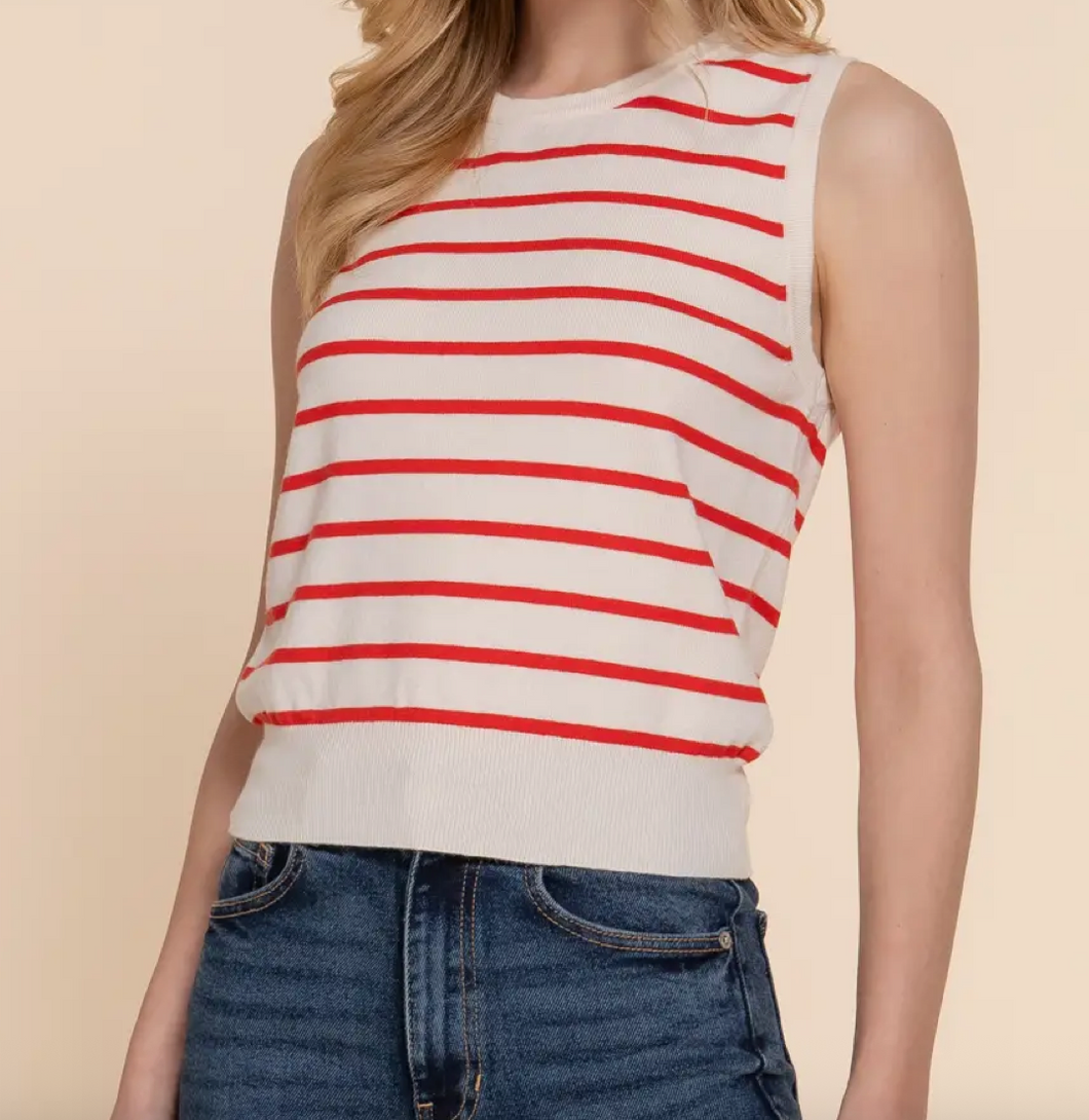 Red & White Stripe Sleeveless Sweater