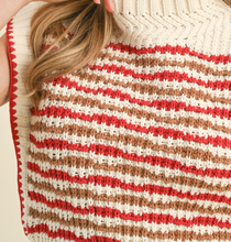 Load image into Gallery viewer, Cream Sleeveless Sweater w/ Red &amp; Tan Stripes
