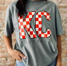 Load image into Gallery viewer, Red &amp; White Checker KC Football Tee
