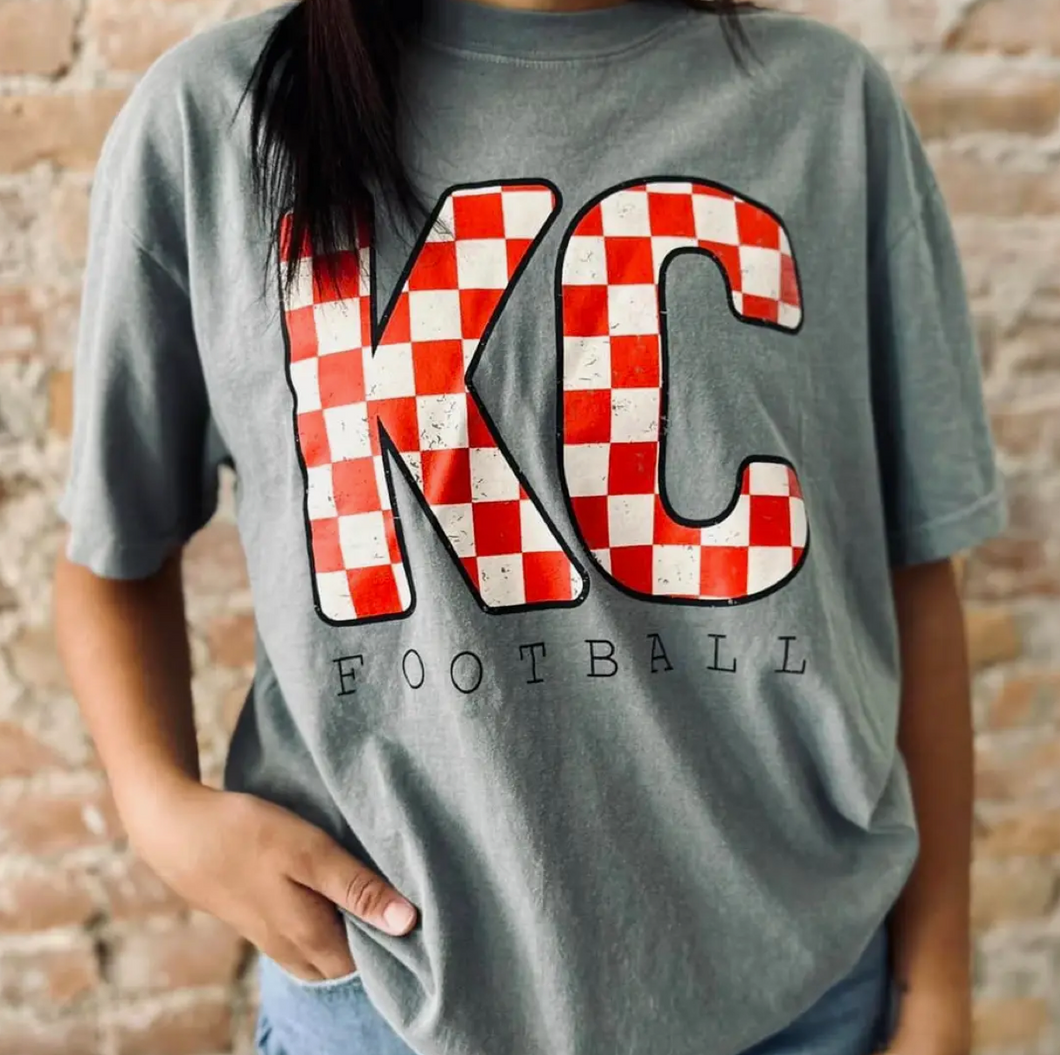 Red & White Checker KC Football Tee