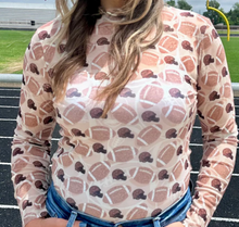 Load image into Gallery viewer, Cream Football &amp; Helmet Long Sleeve Mesh Top
