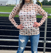 Load image into Gallery viewer, Cream Football &amp; Helmet Long Sleeve Mesh Top
