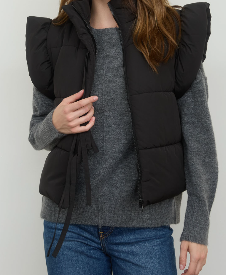 Black Bow Vest w/ Flutter Sleeve