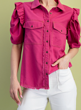 Load image into Gallery viewer, Magenta Ruffle &amp; Puff Sleeve Top
