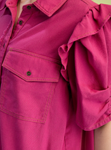 Load image into Gallery viewer, Magenta Ruffle &amp; Puff Sleeve Top
