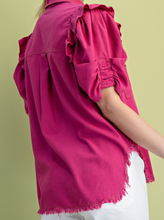 Load image into Gallery viewer, Magenta Ruffle &amp; Puff Sleeve Top

