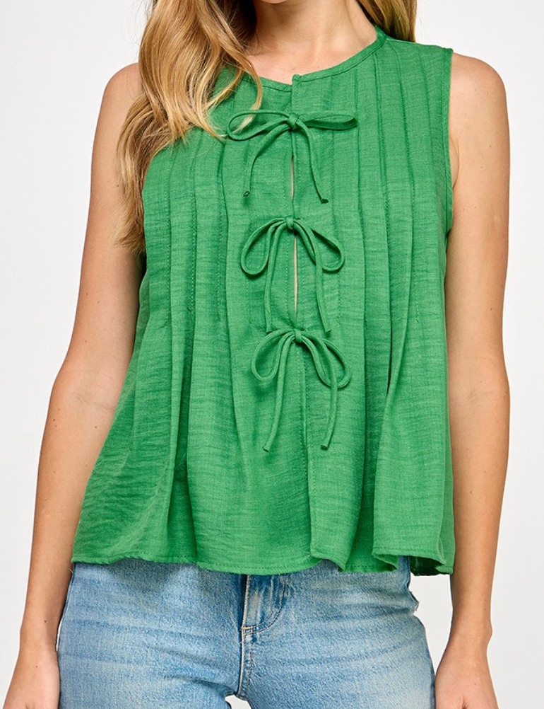 Green Sleeveless Front Tie Top