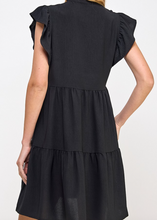 Load image into Gallery viewer, Black V-Neck Ruffle Cap Sleeve Dress
