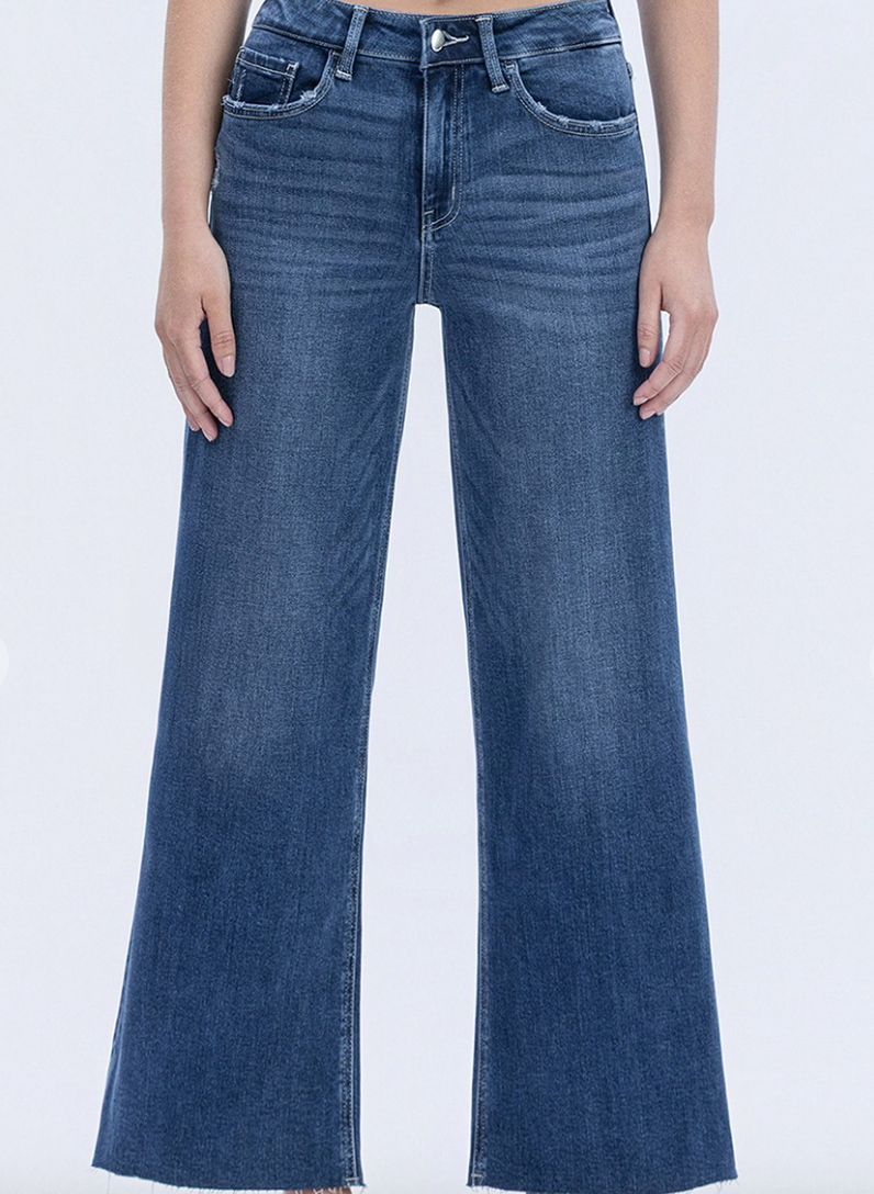 High Rise Wide Leg Raw Hem Jeans