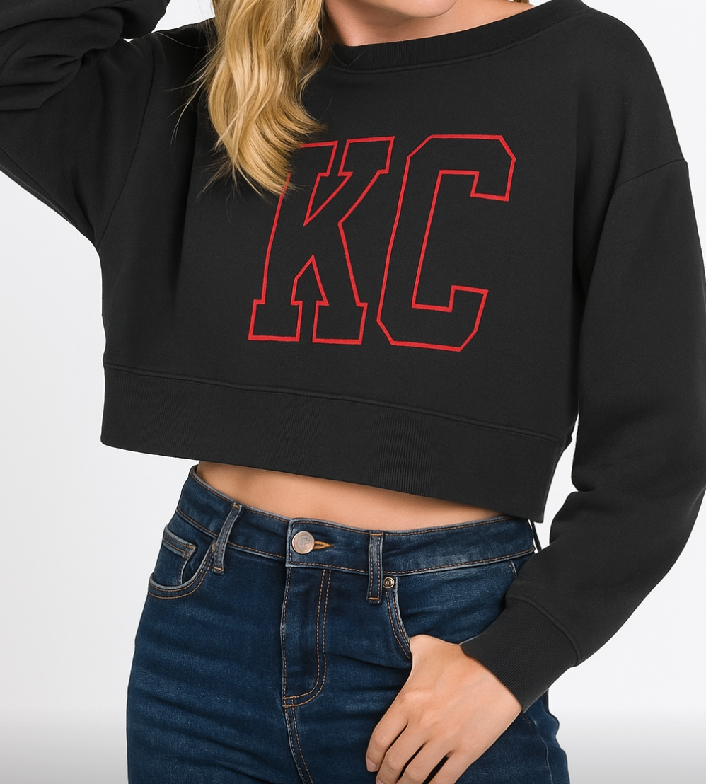 Black Off-Shoulder Crop Sweatshirt