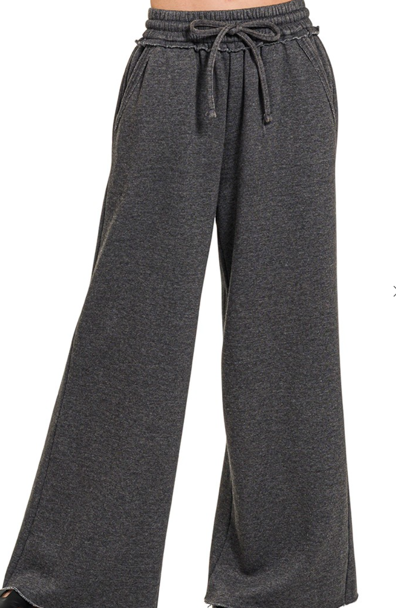 Black Acid Wash Palazzo Sweatpants