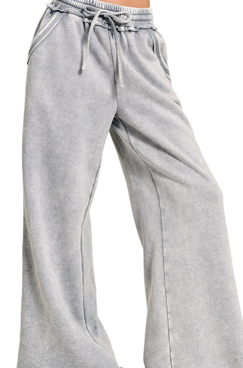 Sleet Gray Acid Wash Palazzo Sweatpants