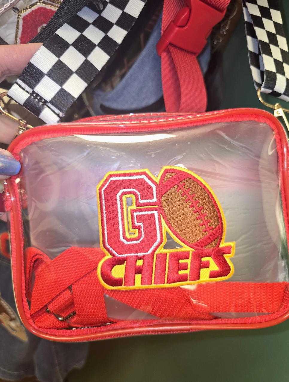 Red Clear Go, Chiefs Bag w/ B&W Checker Strap