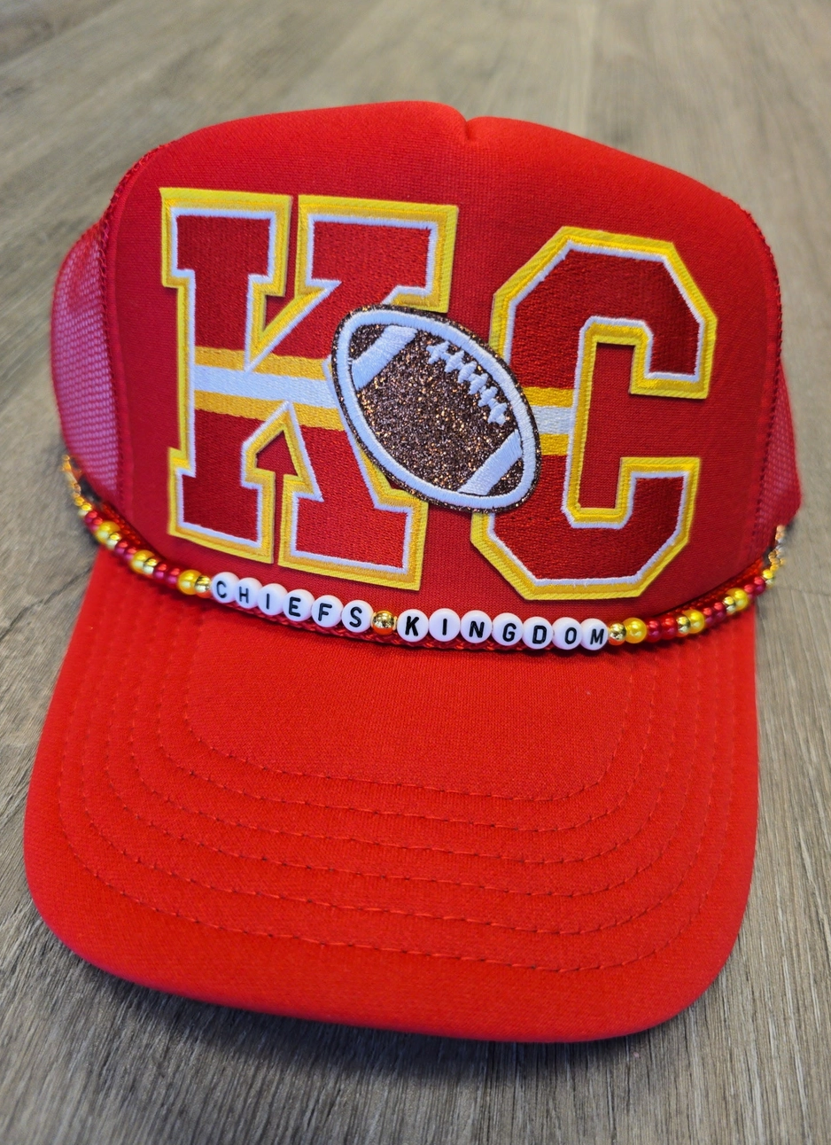Red KC Football Trucker Hat w/Hat Chain