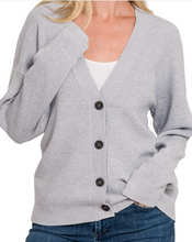 Load image into Gallery viewer, Cozy Gray Cardigan w/ Vintage KC Bear on Back
