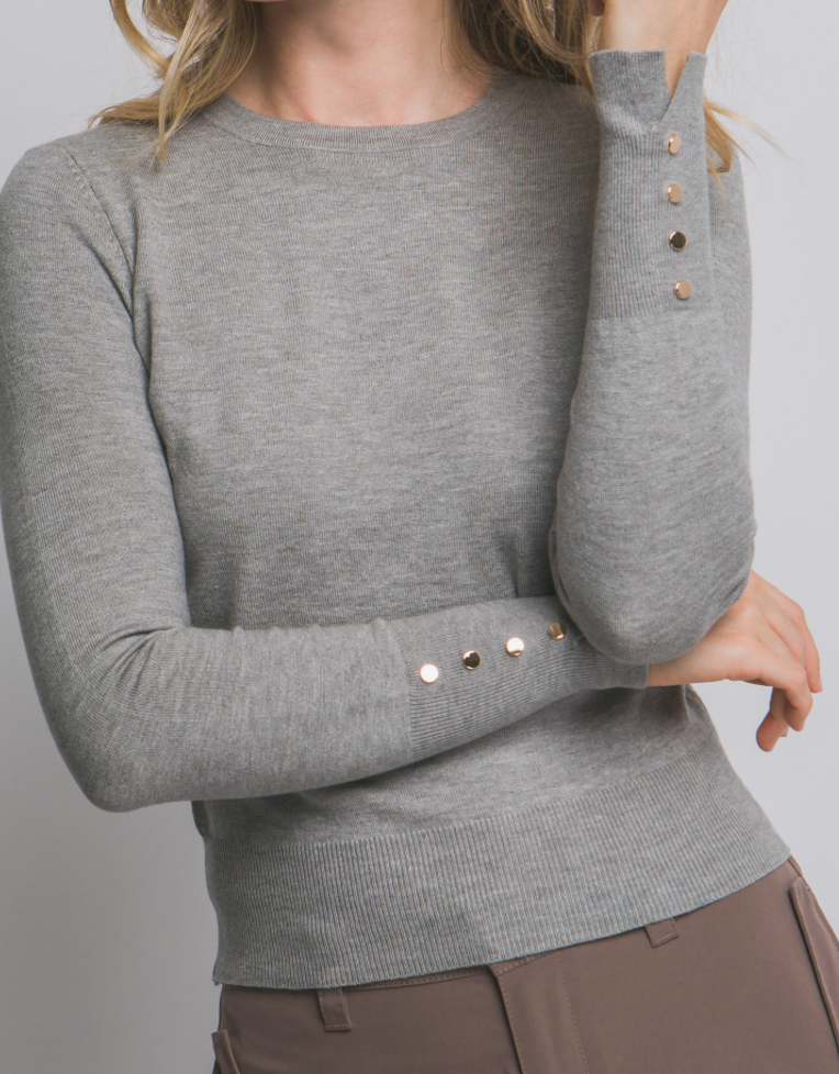 Grey Lightweight Sweater w/ Detailed Cuff