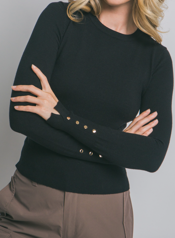 Black Lightweight Sweater w/ Detailed Cuff