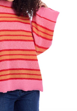Load image into Gallery viewer, Pink Stripe Mock Neck Wide Arm Sweater

