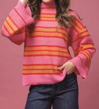 Load image into Gallery viewer, Pink Stripe Mock Neck Wide Arm Sweater
