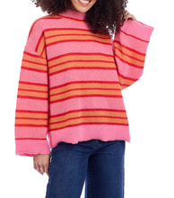 Load image into Gallery viewer, Pink Stripe Mock Neck Wide Arm Sweater
