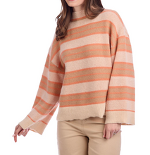 Load image into Gallery viewer, Tan, Cream, Orange Stripe Mock Neck Wide Arm Sweater
