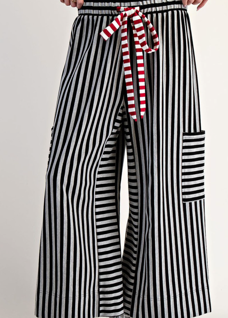 Black & Gray Stipe Side Pocket Pants