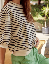 Load image into Gallery viewer, Cream &amp; Black Strip 3/4 Puff Sleeve Top
