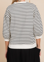 Load image into Gallery viewer, Cream &amp; Black Strip 3/4 Puff Sleeve Top
