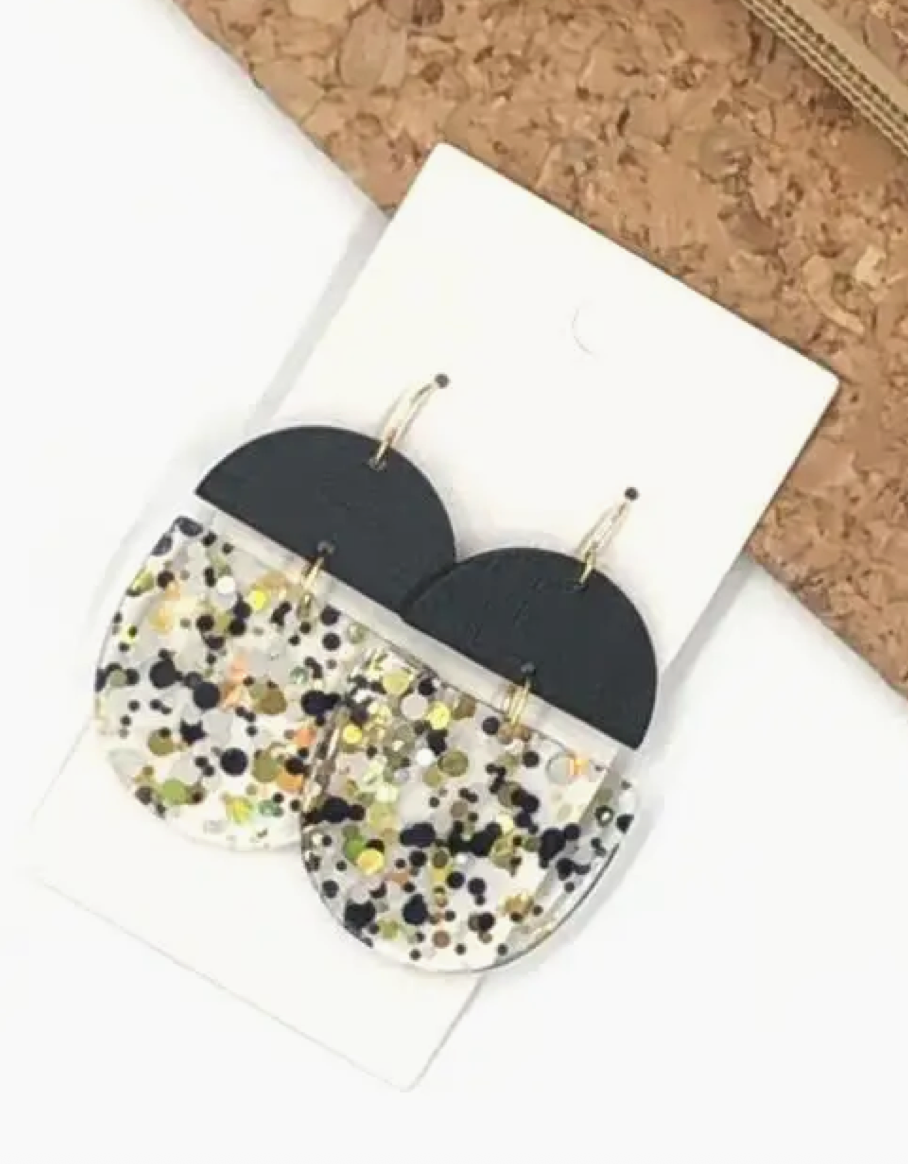 Black & Gold Glitter Dangle Earrings