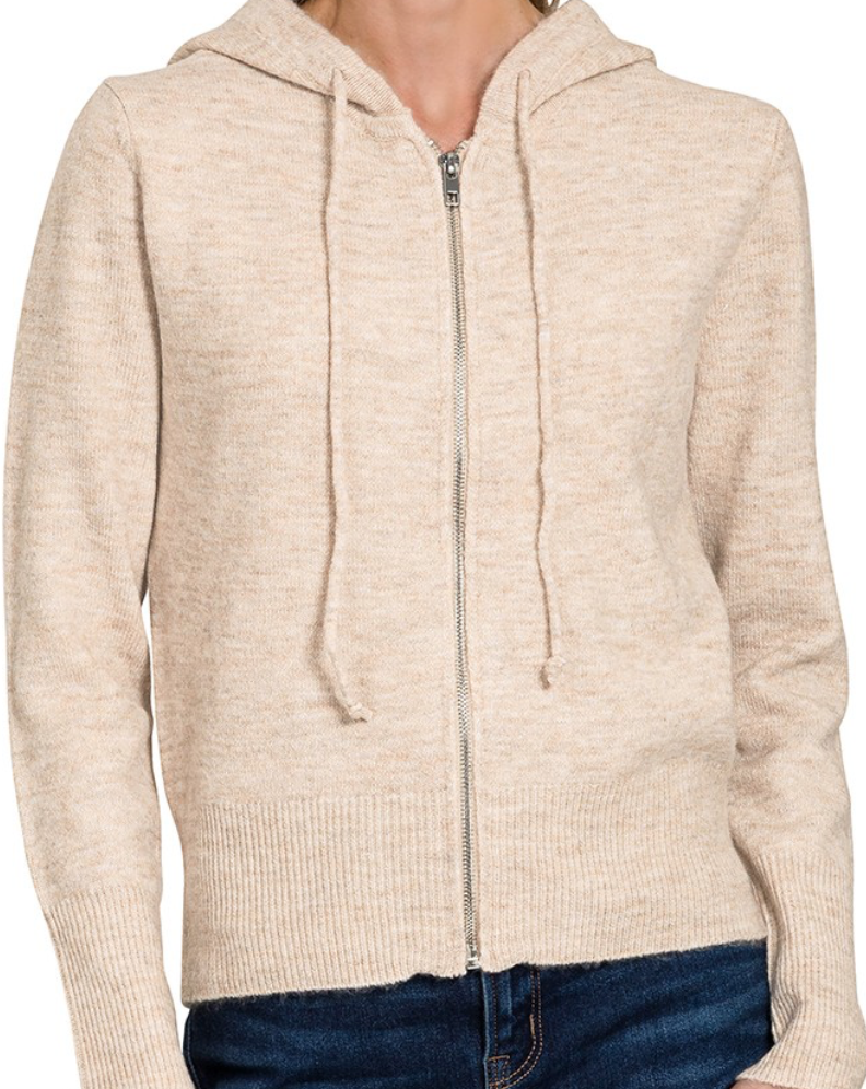 Sand Beige Zip Hoodie Sweater