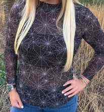 Load image into Gallery viewer, Black Spider Web Mesh Long Sleeve Top
