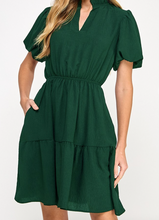 Load image into Gallery viewer, Hunter Green V-Neck Ruffle Short Sleeve Dress
