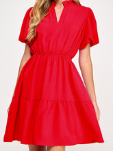 Load image into Gallery viewer, Red V-Neck Ruffle Short Sleeve Dress
