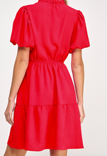 Load image into Gallery viewer, Red V-Neck Ruffle Short Sleeve Dress
