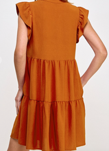 Load image into Gallery viewer, Rust V-Neck Ruffle Cap Sleeve Dress
